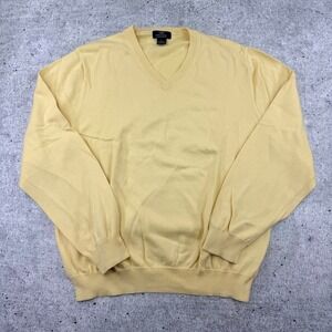 Brooks Brothers 346 Supima Cotton V Neck Yellow Lightweight Sweater Mens Large